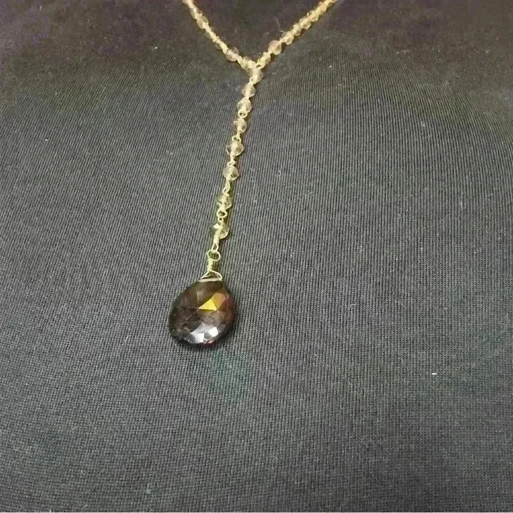 Vintage Natural Smoky Quartz brown Gemstone, Pendant pleated necklace